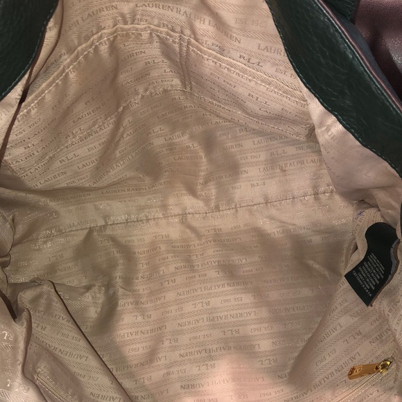 RALPH LAUREN Woodland Green Tumbled Leather Shoulder Bag Front Pockets - Picture 17 of 17